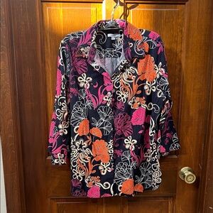 Chico's Vibrant Floral Top with Navy and Pink